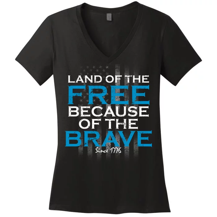 Land Of The Free Because Of The Brave USA Women's V-Neck T-Shirt