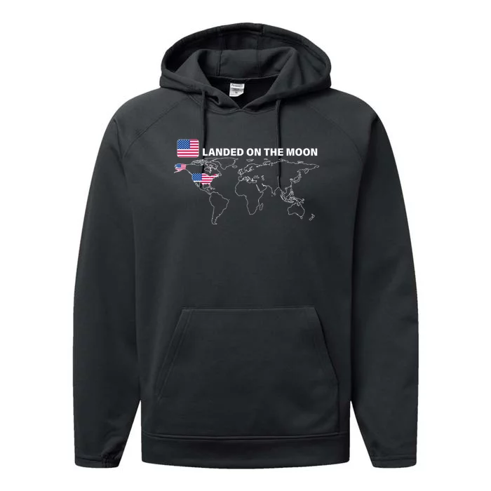 Landed On The Moon USA Map Performance Fleece Hoodie