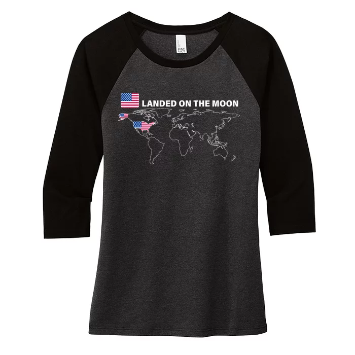 Landed On The Moon USA Map Women's Tri-Blend 3/4-Sleeve Raglan Shirt