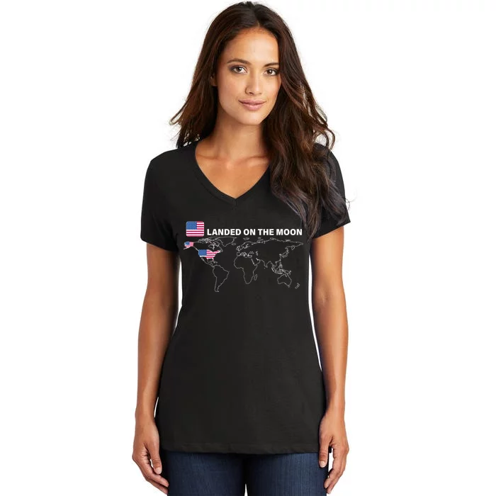 Landed On The Moon USA Map Women's V-Neck T-Shirt