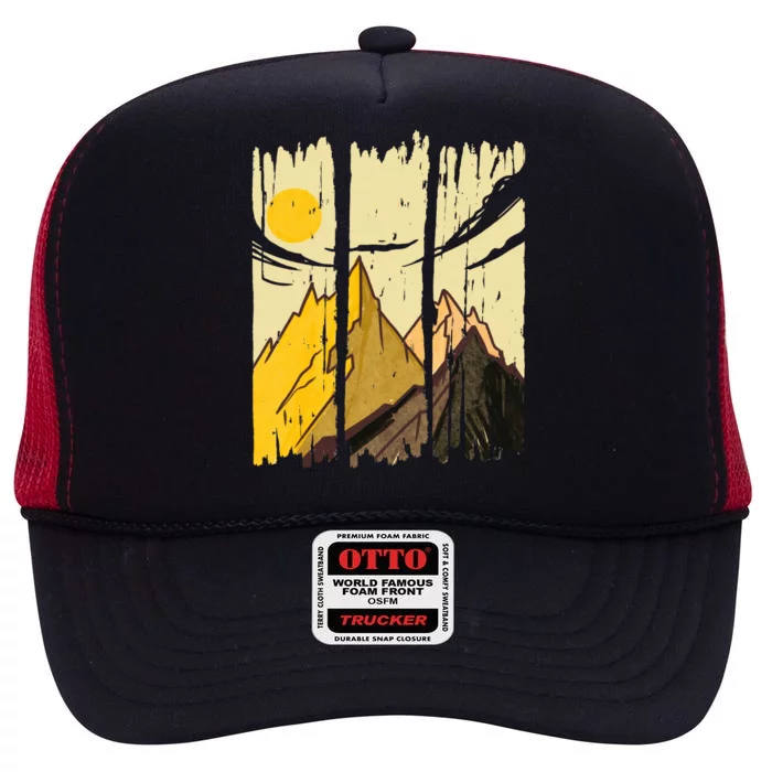 Landscape Sunset Mountain High Crown Mesh Trucker Hat