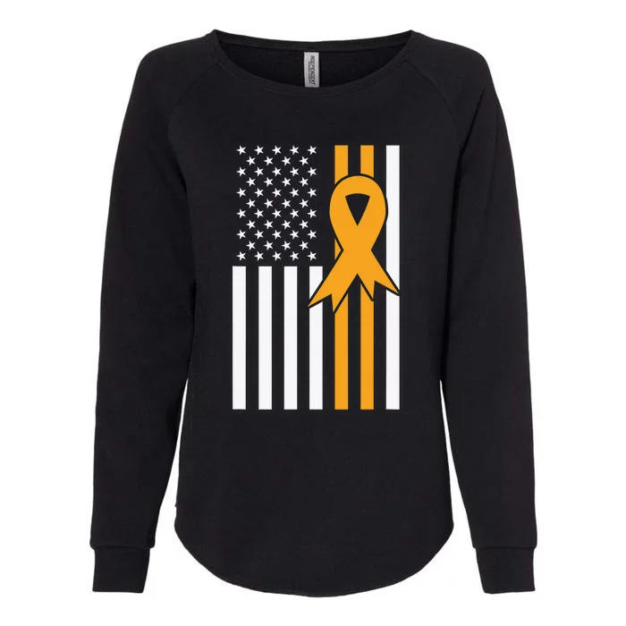 Leukemia Awareness Orange Ribbon USA American Flag Womens California Wash Sweatshirt