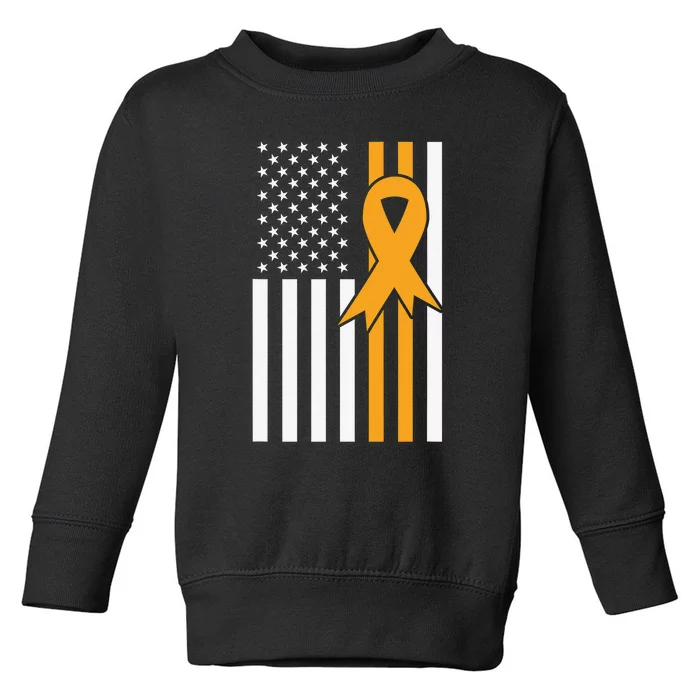 Leukemia Awareness Orange Ribbon USA American Flag Toddler Sweatshirt