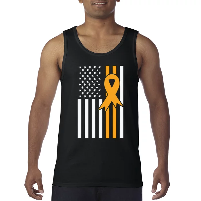 Leukemia Awareness Orange Ribbon USA American Flag Tank Top