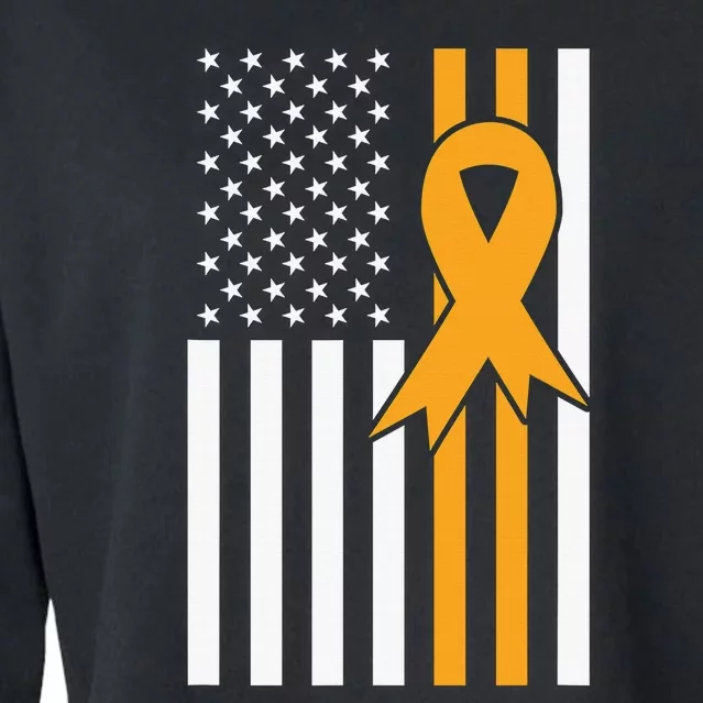 Leukemia Awareness Orange Ribbon USA American Flag Cropped Pullover Crew