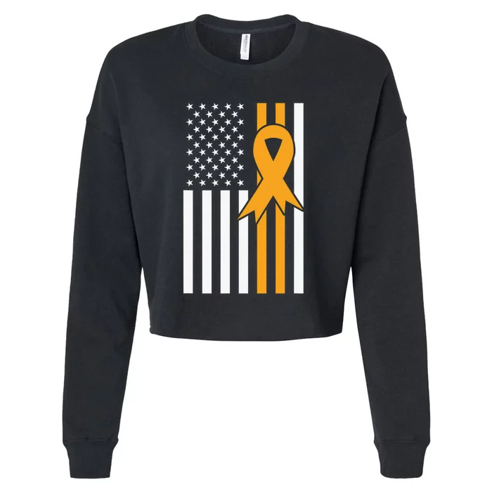 Leukemia Awareness Orange Ribbon USA American Flag Cropped Pullover Crew