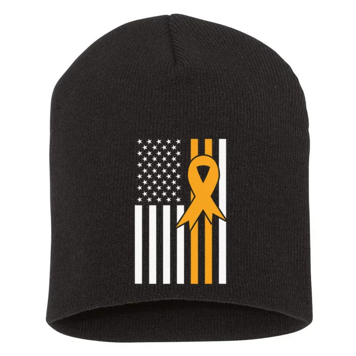 Leukemia Awareness Orange Ribbon USA American Flag Short Acrylic Beanie