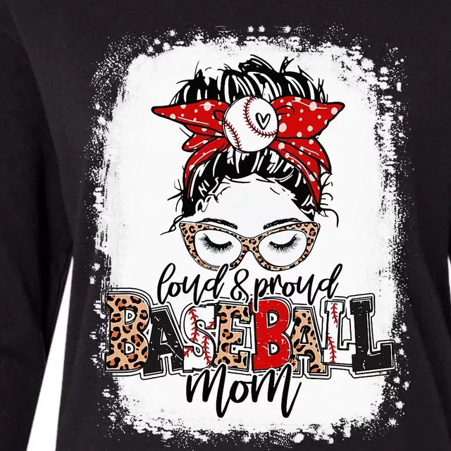 Loud And Proud BaseBall Mom Life Messy Bun Leopard Womens Cotton Relaxed Long Sleeve T-Shirt