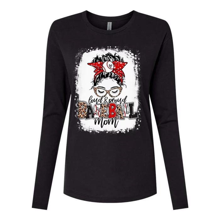 Loud And Proud BaseBall Mom Life Messy Bun Leopard Womens Cotton Relaxed Long Sleeve T-Shirt