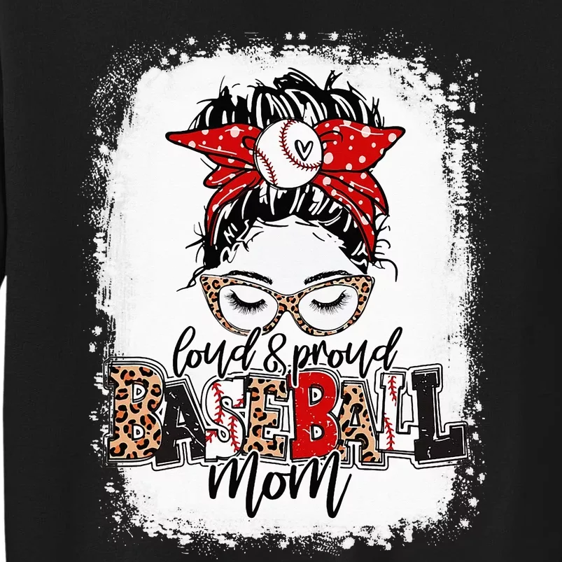 Loud And Proud BaseBall Mom Life Messy Bun Leopard Sweatshirt