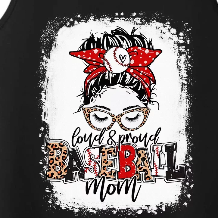 Loud And Proud BaseBall Mom Life Messy Bun Leopard Performance Tank