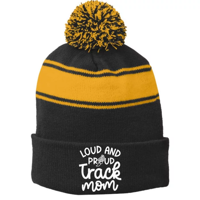 Loud And Proud Track Mom Runner Track And Field Cute Funny Stripe Pom Pom Beanie