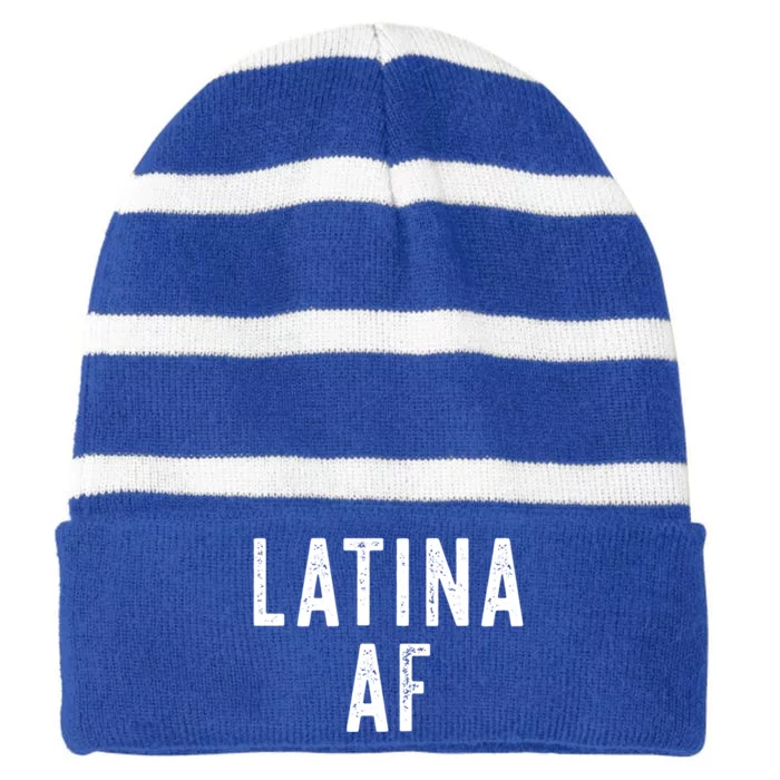 Latina Af Proud Immigrant Feminist Clothing Spanglish Gift Striped Beanie with Solid Band