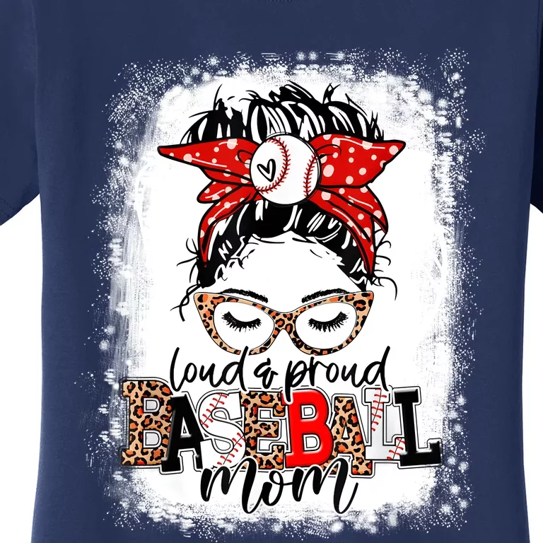 Loud And Proud BaseBall Mom Life Messy Bun Leopard Mother Women's T-Shirt