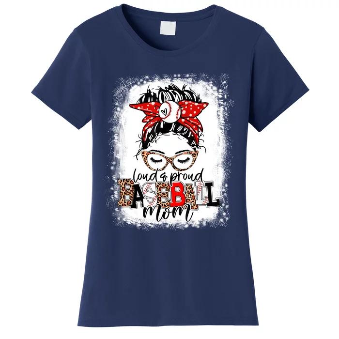 Loud And Proud BaseBall Mom Life Messy Bun Leopard Mother Women's T-Shirt