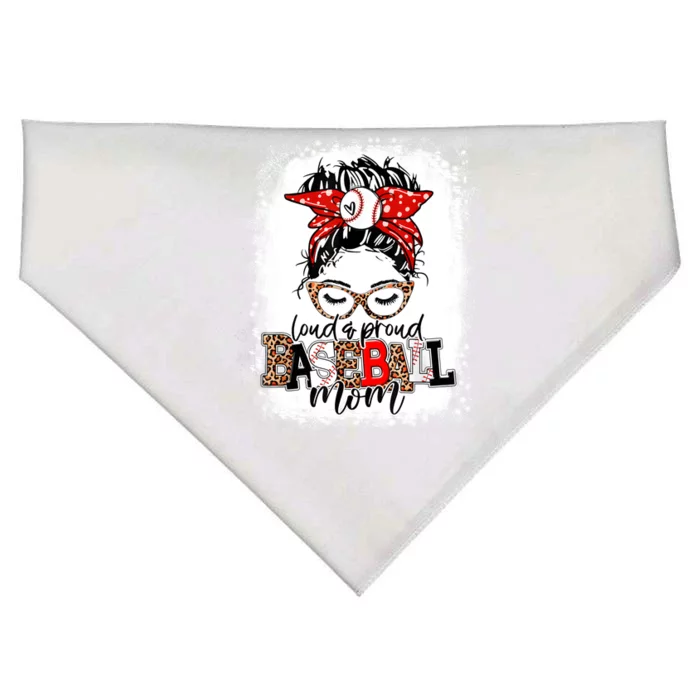 Loud And Proud BaseBall Mom Life Messy Bun Leopard Mother USA-Made Doggie Bandana