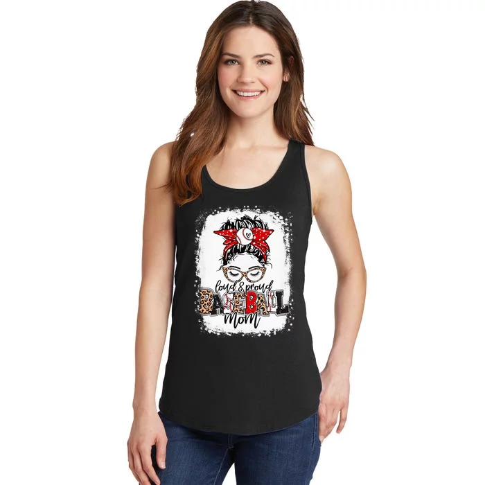 Loud And Proud BaseBall Mom Life Messy Bun Leopard Ladies Essential Tank