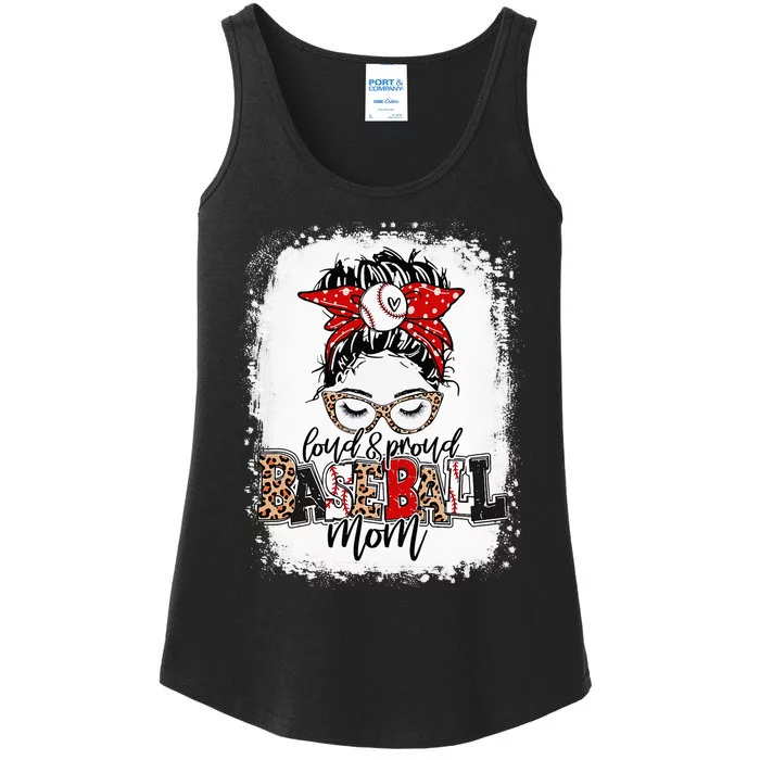 Loud And Proud BaseBall Mom Life Messy Bun Leopard Ladies Essential Tank