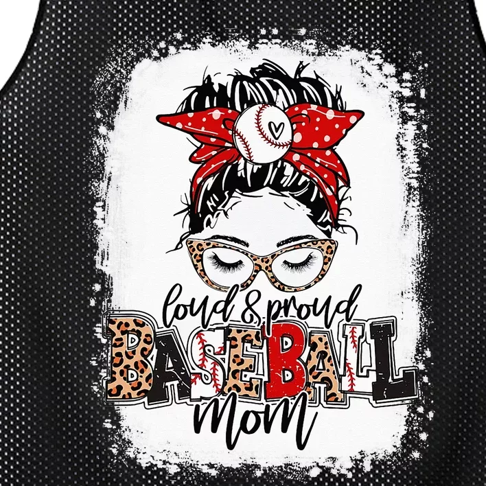 Loud And Proud BaseBall Mom Life Messy Bun Leopard Mesh Reversible Basketball Jersey Tank