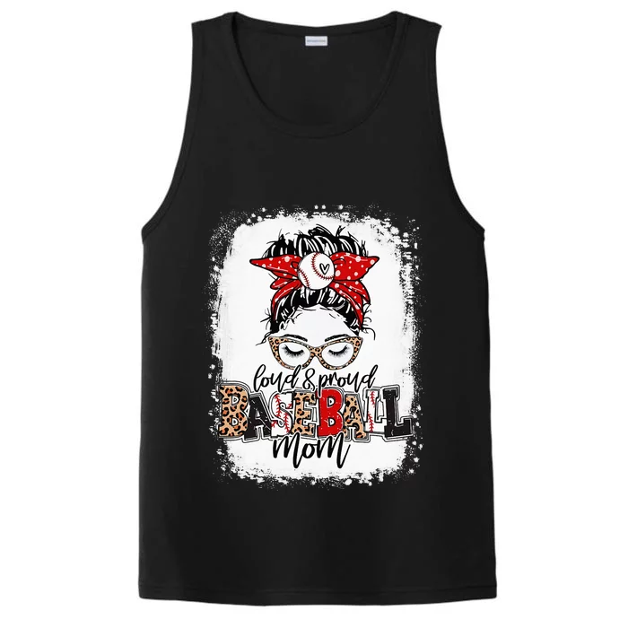 Loud And Proud BaseBall Mom Life Messy Bun Leopard Performance Tank