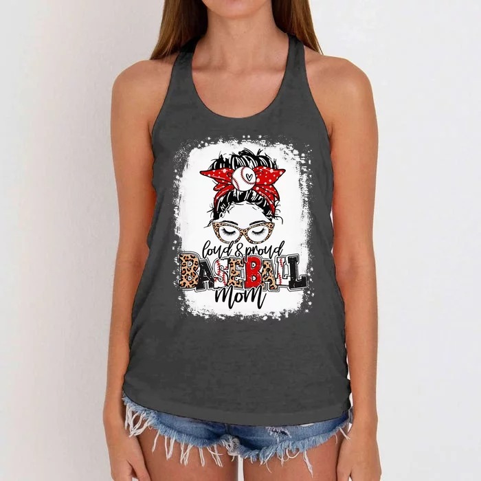 Loud And Proud BaseBall Mom Life Messy Bun Leopard Women's Knotted Racerback Tank