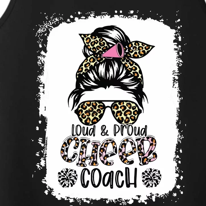 Loud And Proud Cheer Coach Leopard Messy Bun Bleached Performance Tank