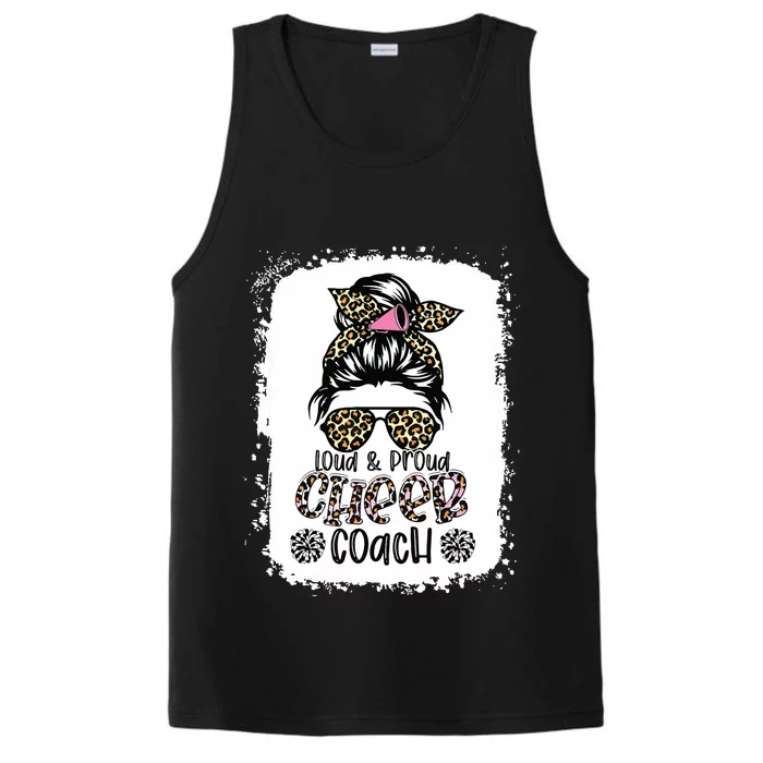 Loud And Proud Cheer Coach Leopard Messy Bun Bleached Performance Tank