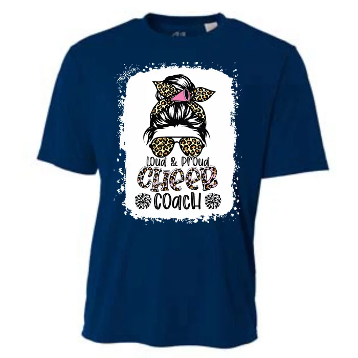 Loud And Proud Cheer Coach Leopard Messy Bun Bleached Cooling Performance Crew T-Shirt