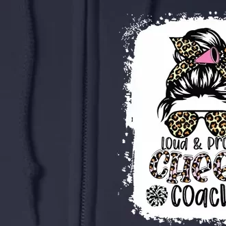 Loud And Proud Cheer Coach Leopard Messy Bun Bleached Full Zip Hoodie