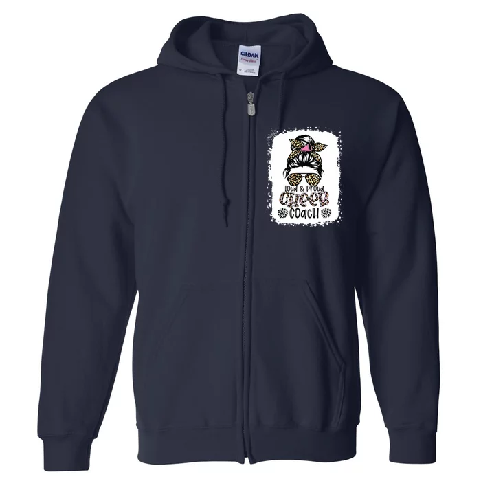 Loud And Proud Cheer Coach Leopard Messy Bun Bleached Full Zip Hoodie