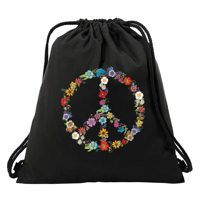 Love And Peace Flower Hippie Lover Beautiful Cute Funny Gift Drawstring Bag