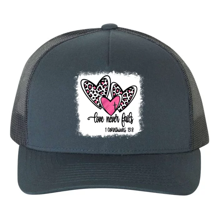 Leopard And Pink Heart Print Valentine Love Never Fails Funny Gift Yupoong Adult 5-Panel Trucker Hat