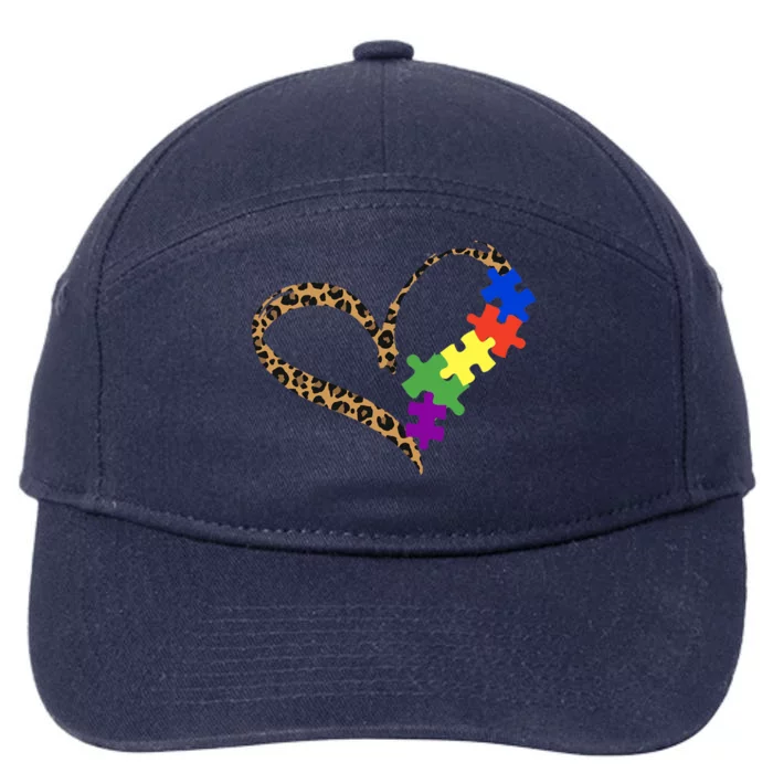 Love Autism Puzzle Leopard Graphic Autism Awareness Gift 7-Panel Snapback Hat