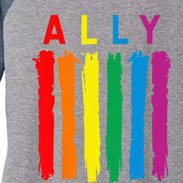 LGBT Ally Pride Rainbow Proud Ally Women's Tri-Blend 3/4-Sleeve Raglan Shirt