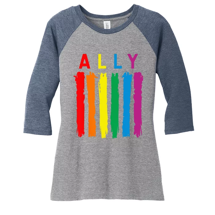 LGBT Ally Pride Rainbow Proud Ally Women's Tri-Blend 3/4-Sleeve Raglan Shirt