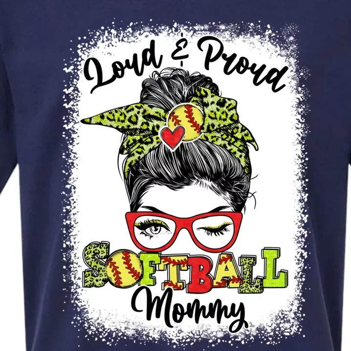 Loud And Proud Softball Mommy Messy Bun Bleached Cute Gift Sueded Cloud Jersey T-Shirt