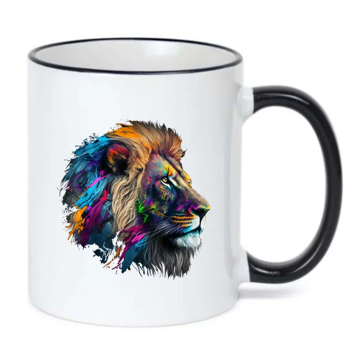 Lion Animal Print Art Animal Lovers Colourful Lion Black Color Changing Mug