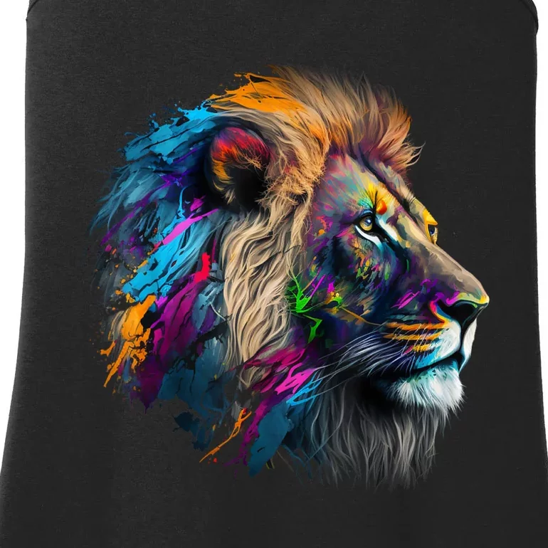 Lion Animal Print Art Animal Lovers Colourful Lion Ladies Essential Tank