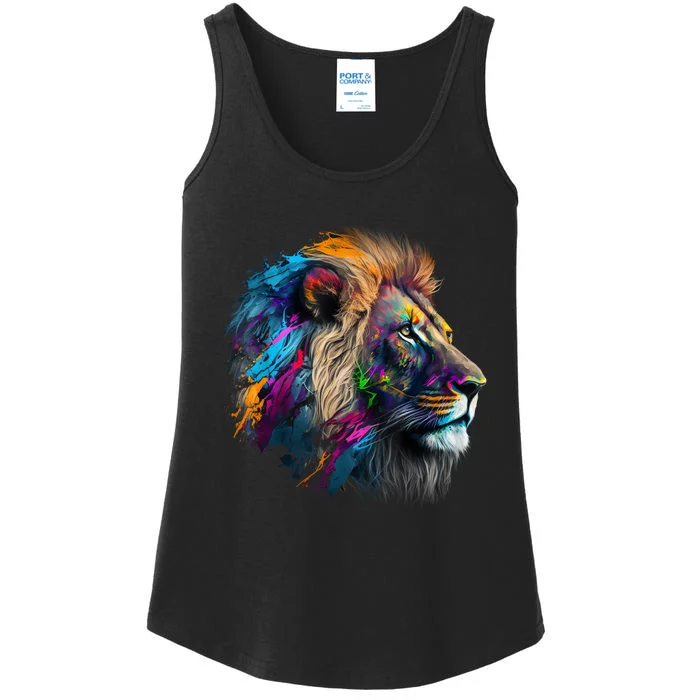 Lion Animal Print Art Animal Lovers Colourful Lion Ladies Essential Tank