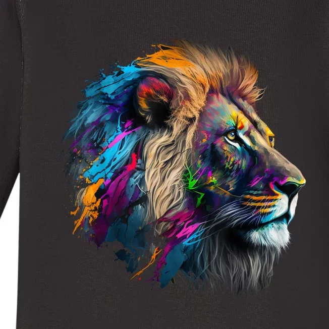 Lion Animal Print Art Animal Lovers Colourful Lion Baby Long Sleeve Bodysuit