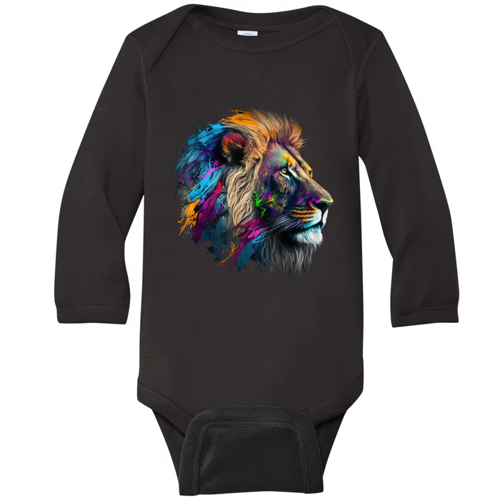 Lion Animal Print Art Animal Lovers Colourful Lion Baby Long Sleeve Bodysuit