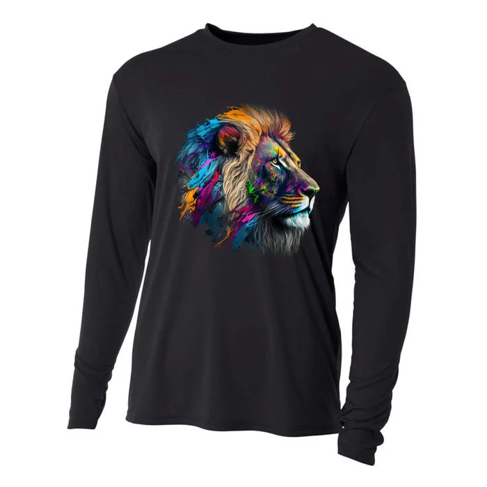 Lion Animal Print Art Animal Lovers Colourful Lion Cooling Performance Long Sleeve Crew