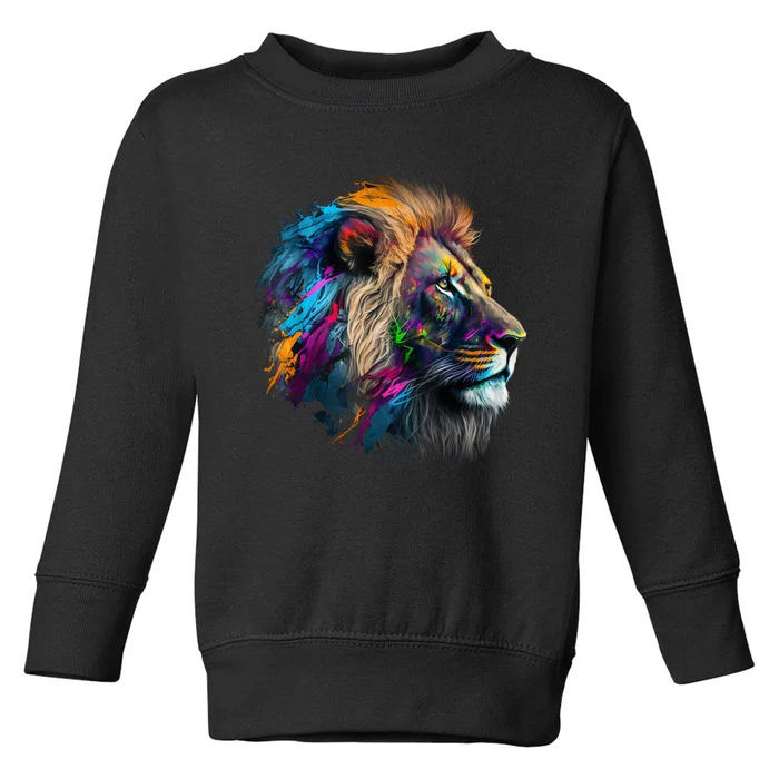 Lion Animal Print Art Animal Lovers Colourful Lion Toddler Sweatshirt