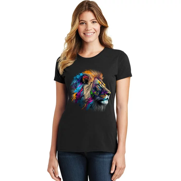 Lion Animal Print Art Animal Lovers Colourful Lion Women's T-Shirt