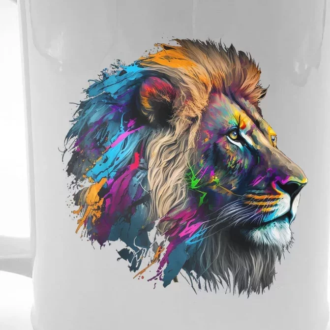 Lion Animal Print Art Animal Lovers Colourful Lion Front & Back Beer Stein