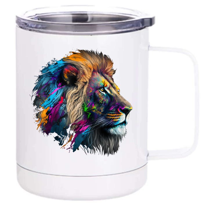 Lion Animal Print Art Animal Lovers Colourful Lion Front & Back 12oz Stainless Steel Tumbler Cup