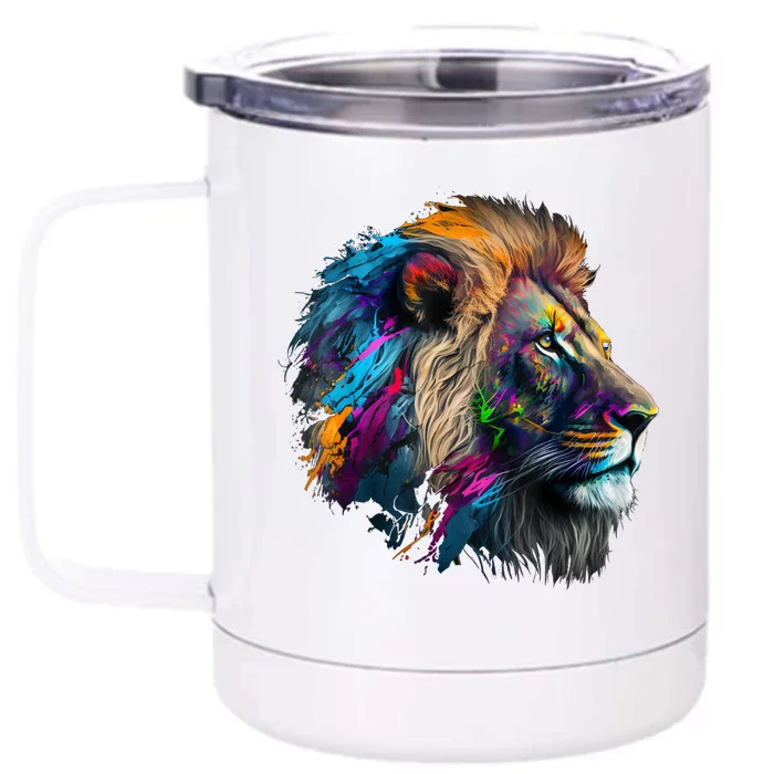 Lion Animal Print Art Animal Lovers Colourful Lion Front & Back 12oz Stainless Steel Tumbler Cup