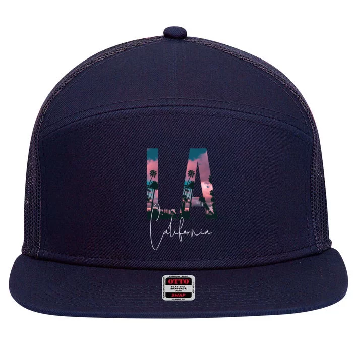 Los Angeles Palm Trees 7 Panel Mesh Trucker Snapback Hat