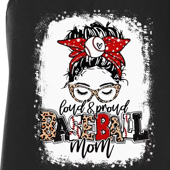 Loud And Proud BaseBall Mom Life Messy Bun Leopard Women's Racerback Tank