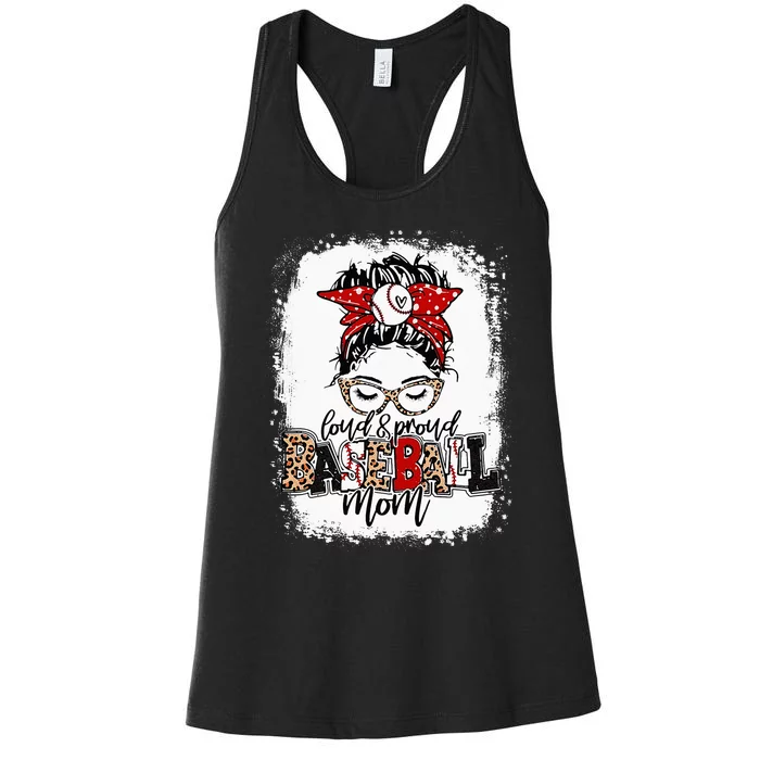 Loud And Proud BaseBall Mom Life Messy Bun Leopard Women's Racerback Tank